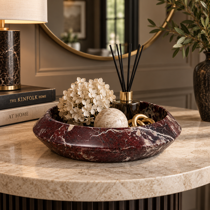 Cove Bowl in Rosa Levanto Marble | Handcrafted Sculptural Stone Bowl