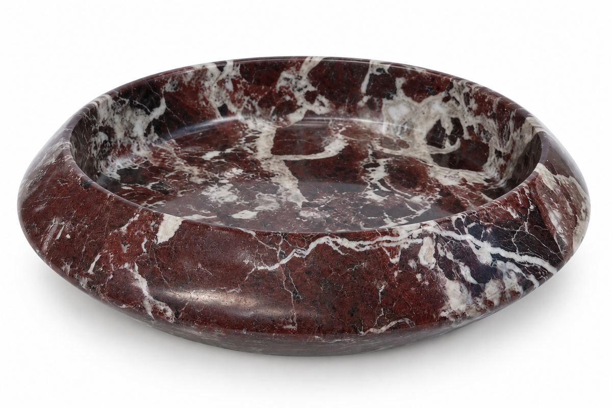 Cove Bowl in Rosa Levanto Marble | Handcrafted Sculptural Stone Bowl
