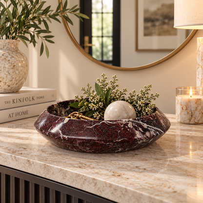Cove Bowl in Rosa Levanto Marble | Handcrafted Sculptural Stone Bowl
