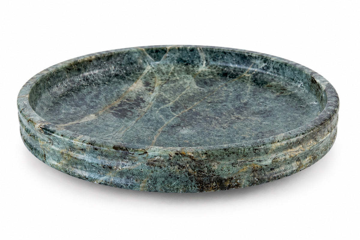 Ring Design Forest Green Marble Bowl | Handcrafted Grooved Stone Bowl