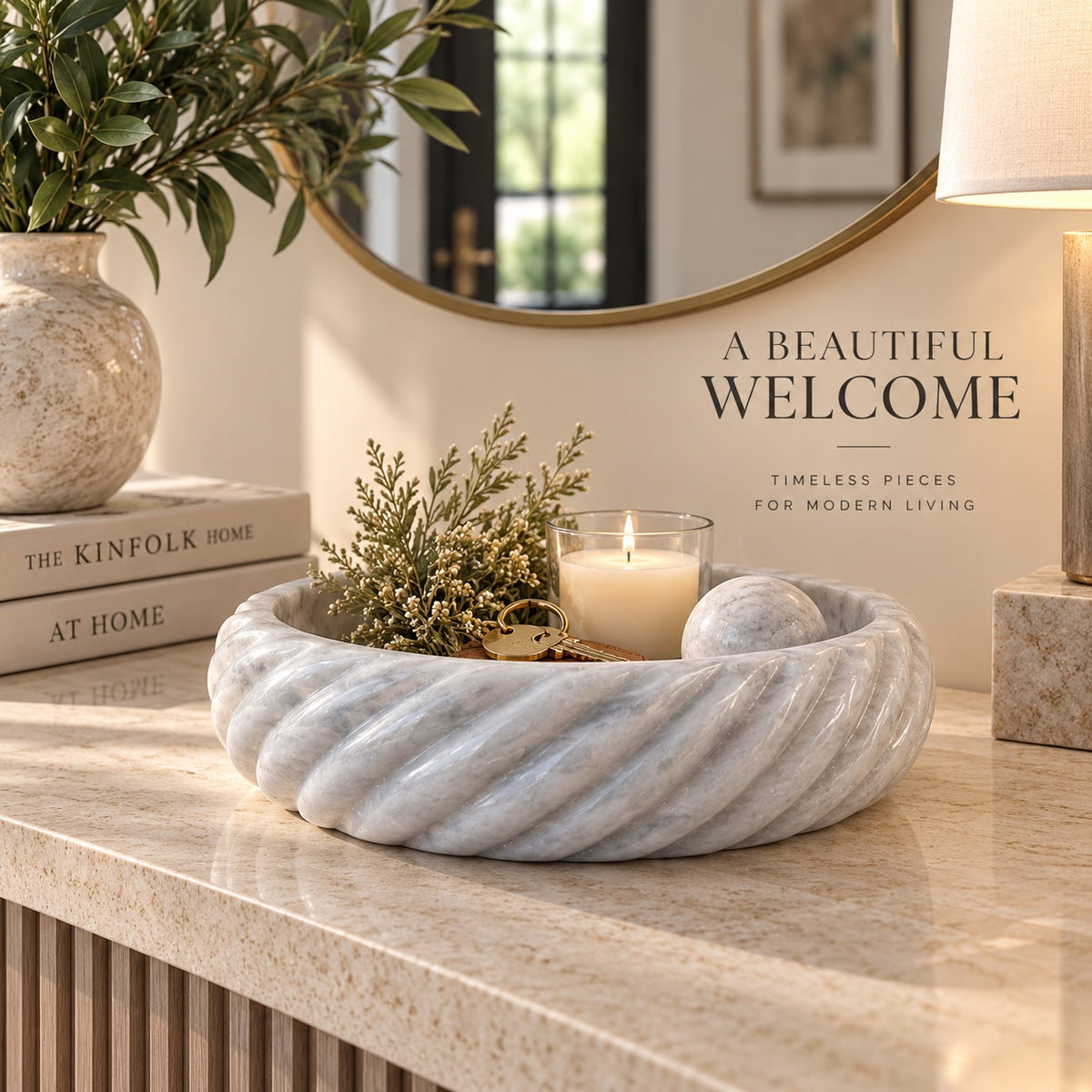 White Marble Spiral Bowl | Handcrafted Decorative Stone Bowl