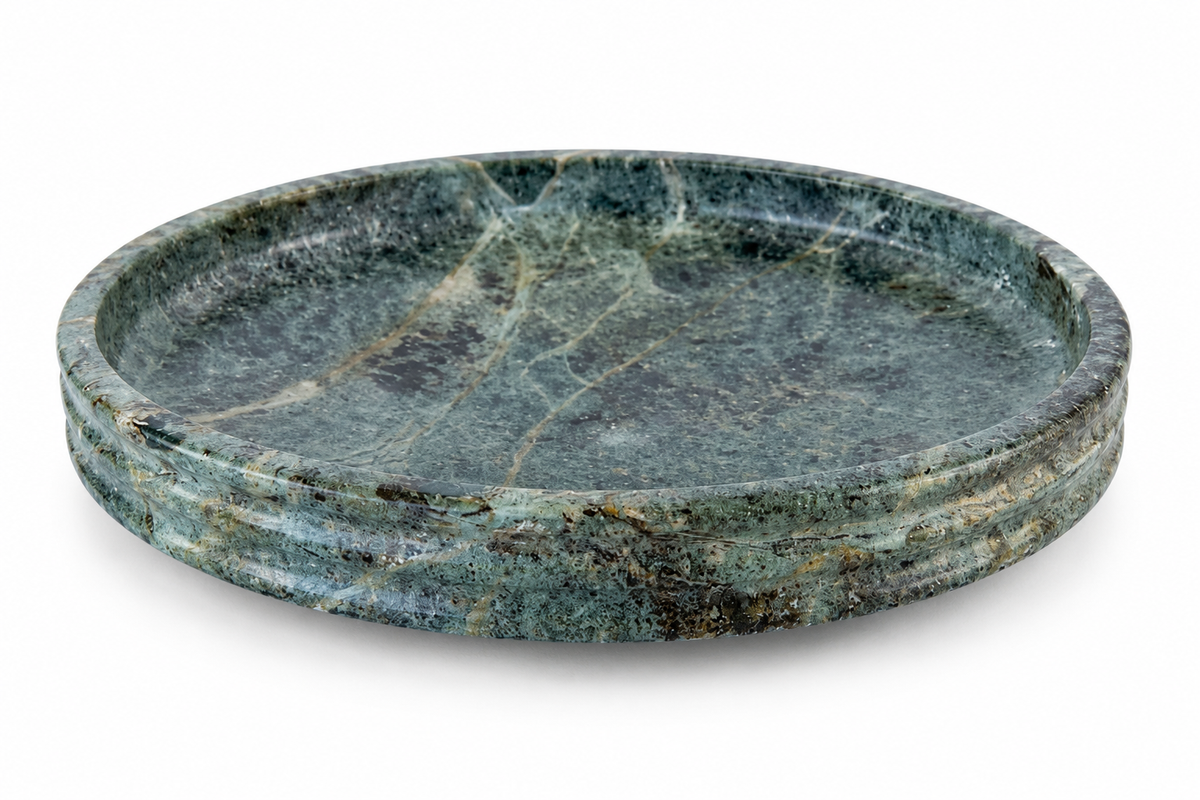 Ring Design Forest Green Marble Bowl | Handcrafted Grooved Stone Bowl