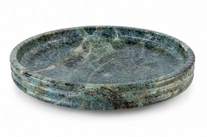 Ring Design Forest Green Marble Bowl | Handcrafted Grooved Stone Bowl