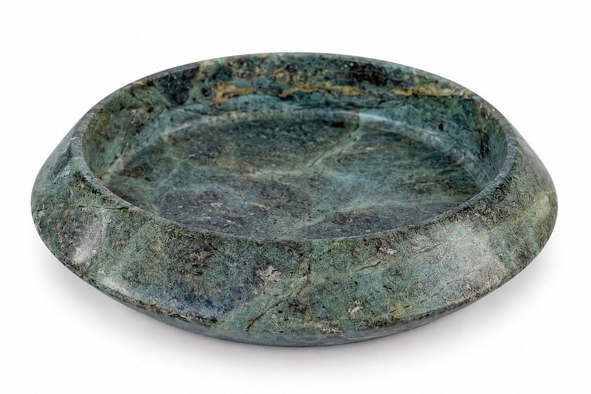 Cove Bowl in Forest Green Marble | Handcrafted Sculptural Stone Bowl