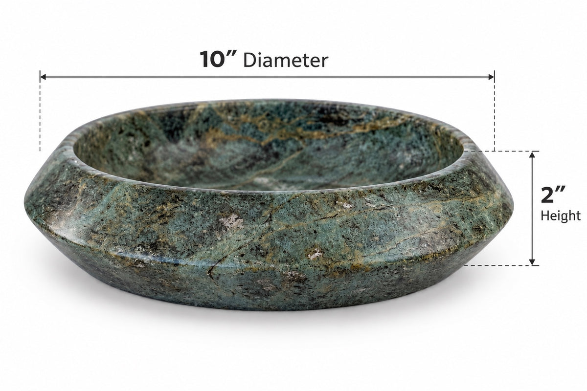 Cove Bowl in Forest Green Marble | Handcrafted Sculptural Stone Bowl
