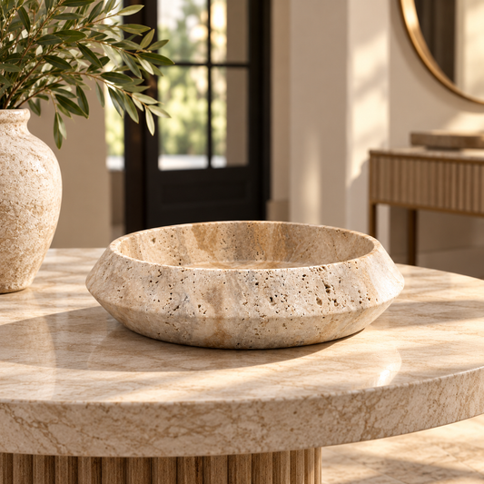 Cove Bowl in Travertine | Handcrafted Sculptural Stone Bowl