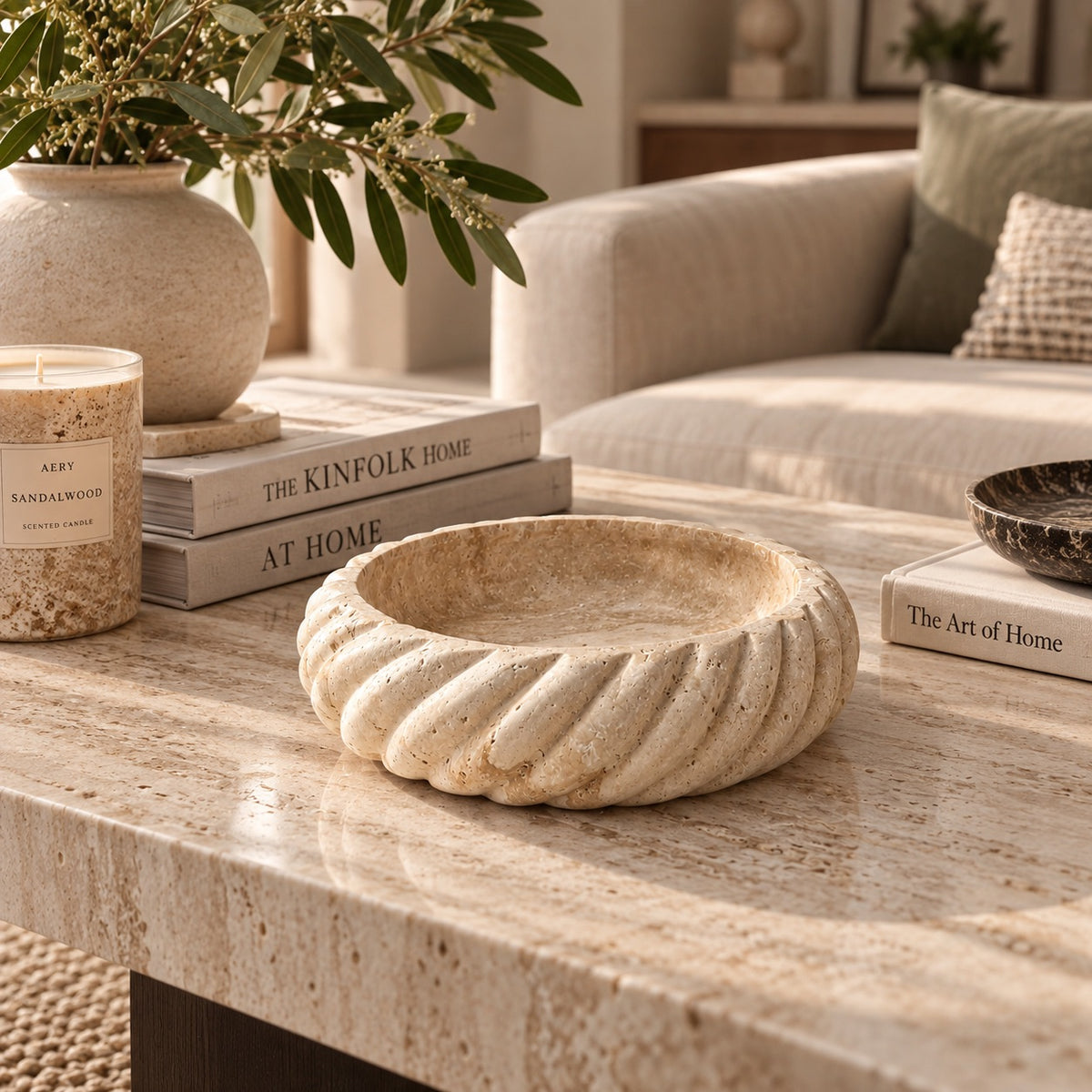 Travertine Spiral Bowl | Handcrafted Decorative Stone Bowl
