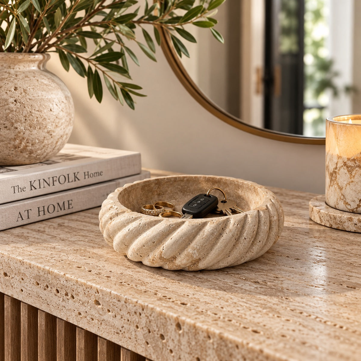 Travertine Spiral Bowl | Handcrafted Decorative Stone Bowl