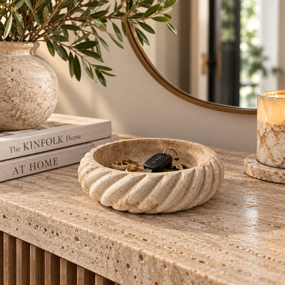 Travertine Spiral Bowl | Handcrafted Decorative Stone Bowl