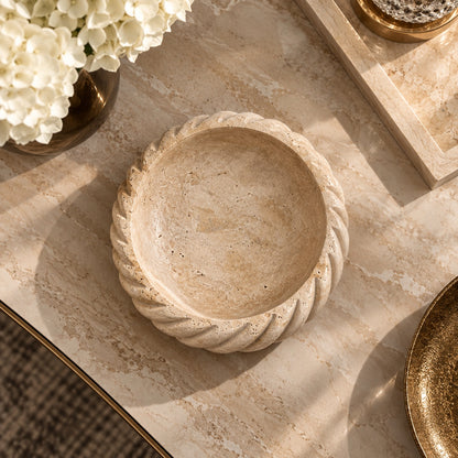 Travertine Spiral Bowl | Handcrafted Decorative Stone Bowl