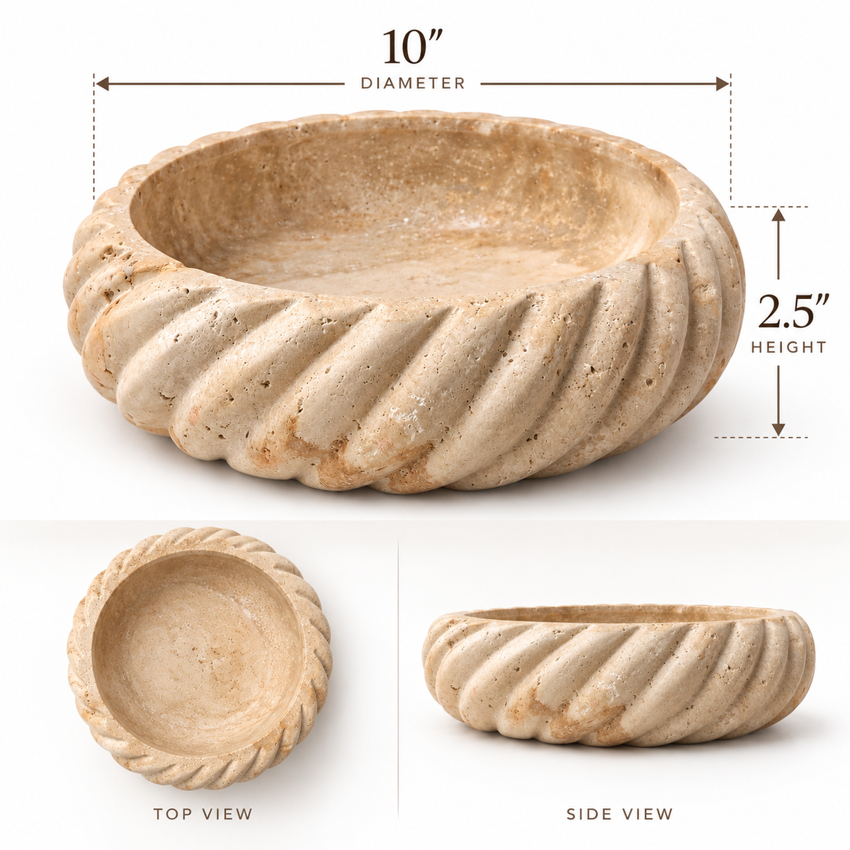 Travertine Spiral Bowl | Handcrafted Decorative Stone Bowl
