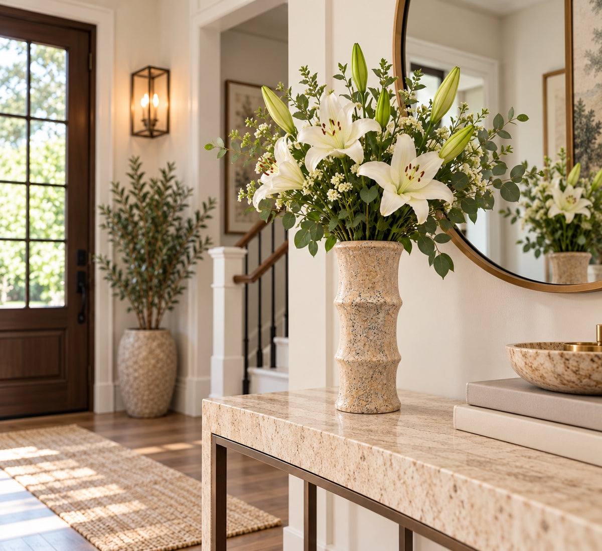 Travertine Bamboo Vase | Handcrafted Decorative Stone Vase