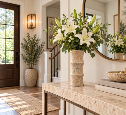 Travertine Bamboo Vase | Handcrafted Decorative Stone Vase