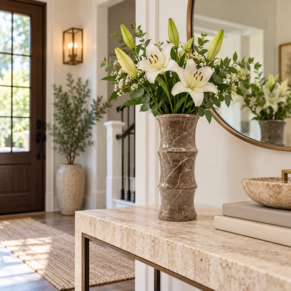 Gray Marble Bamboo Vase | Handcrafted Decorative Stone Vase