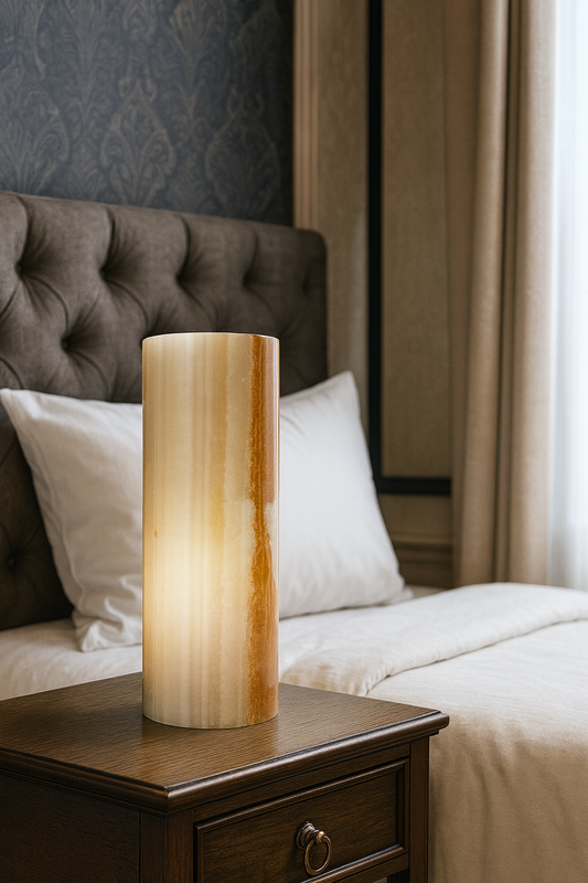 Green Onyx Table Lamp | 12" Cylinder Stone Lamp
