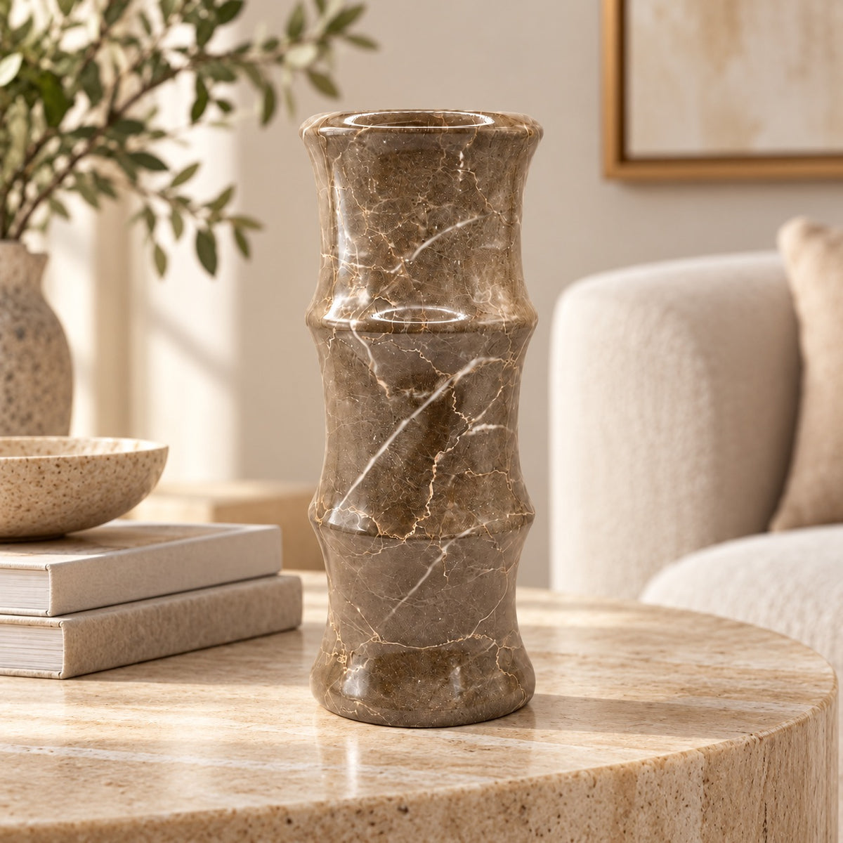 Gray Marble Bamboo Vase | Handcrafted Decorative Stone Vase