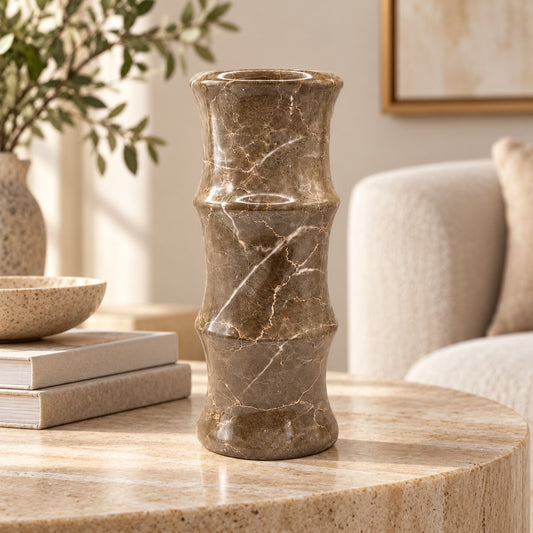 Gray Marble Bamboo Vase | Handcrafted Decorative Stone Vase