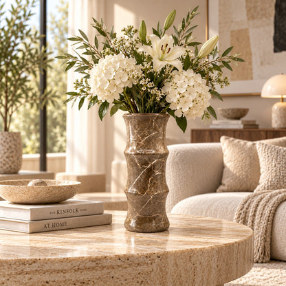 Gray Marble Bamboo Vase | Handcrafted Decorative Stone Vase