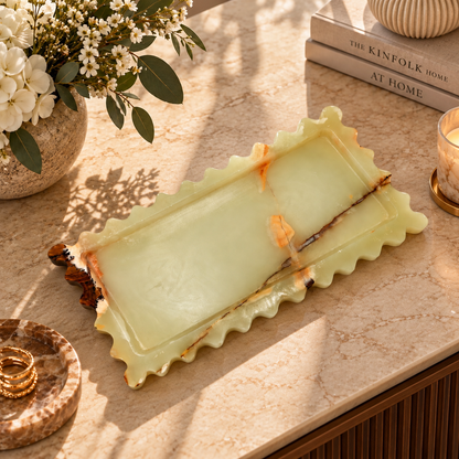 Green Onyx Scalloped Tray | Handcrafted Decorative Stone Tray