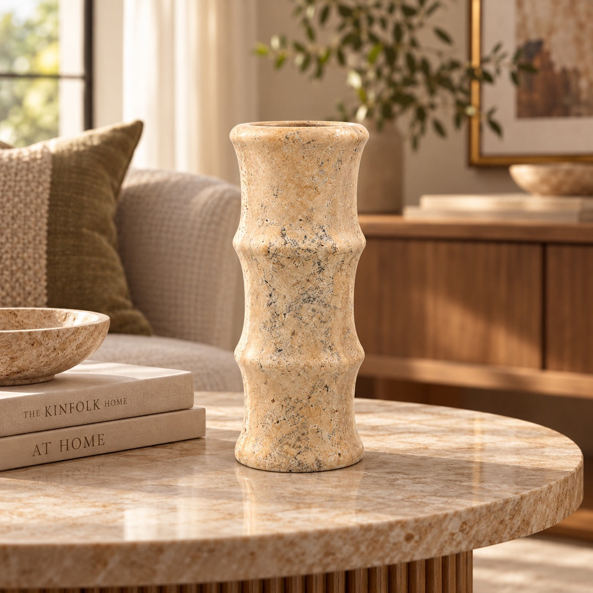 Travertine Bamboo Vase | Handcrafted Decorative Stone Vase