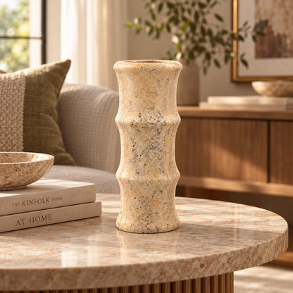 Travertine Bamboo Vase | Handcrafted Decorative Stone Vase
