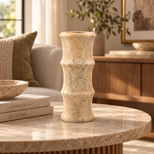 Travertine Bamboo Vase | Handcrafted Decorative Stone Vase
