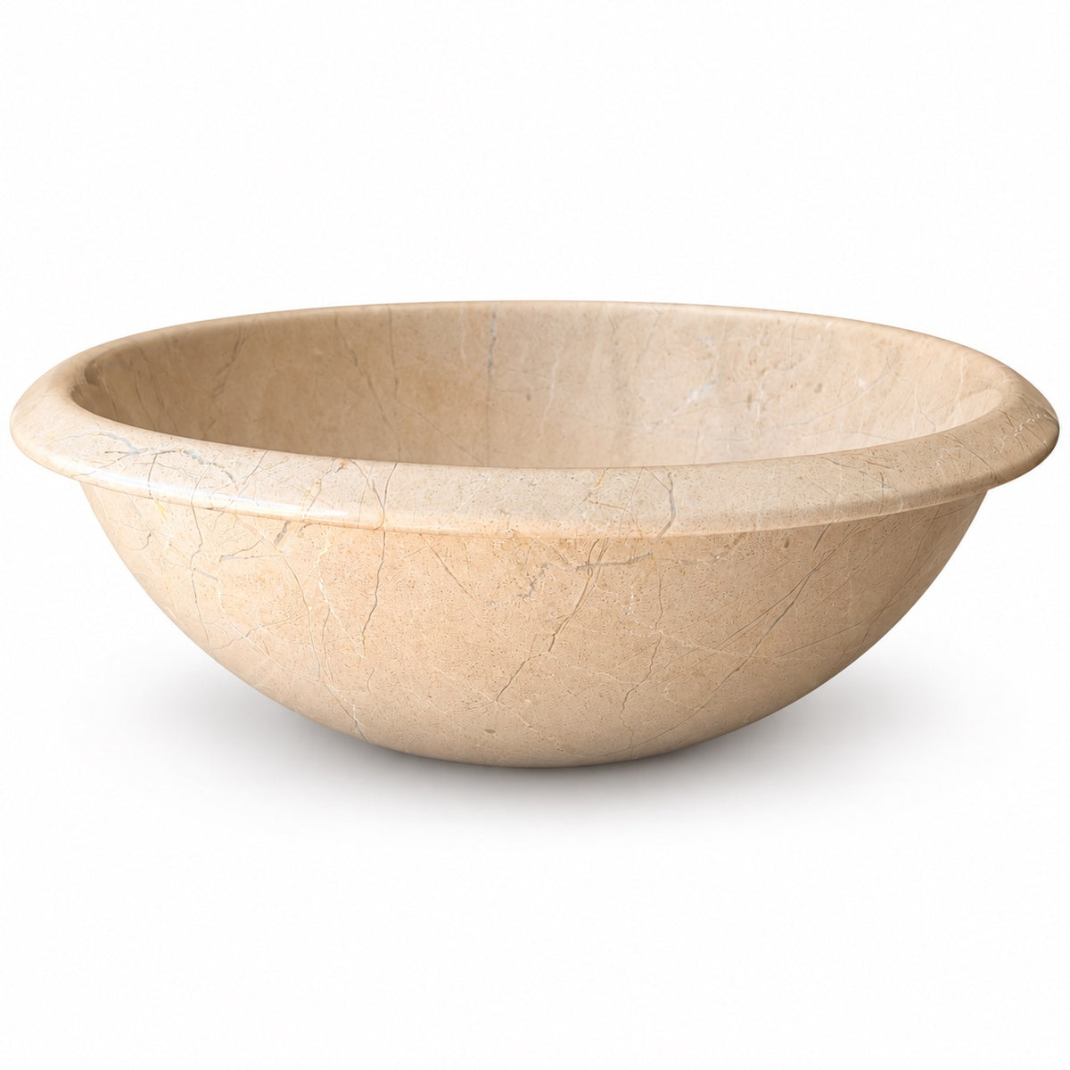 Verona Beige Marble Vessel Sink — Rolled Lip Bowl Sink, 16"×16"×6"