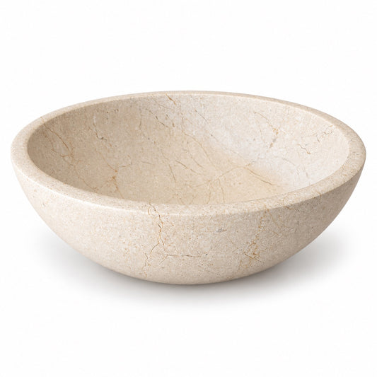 Botticino Cream Marble Vessel Sink — Natural Stone Bowl Sink, 16"