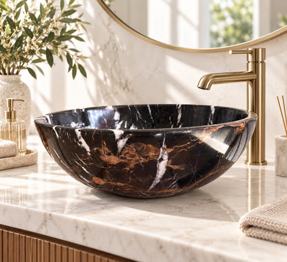 Michelangelo Marble Vessel Sink — Natural Stone Bowl Sink, 16"×16"×6"