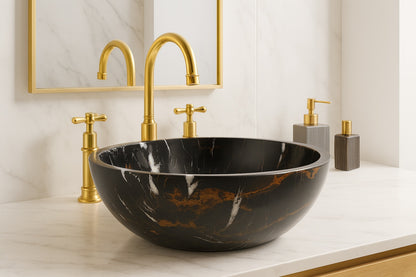 Michelangelo Marble Vessel Sink — Natural Stone Bowl Sink, 16"×16"×6"