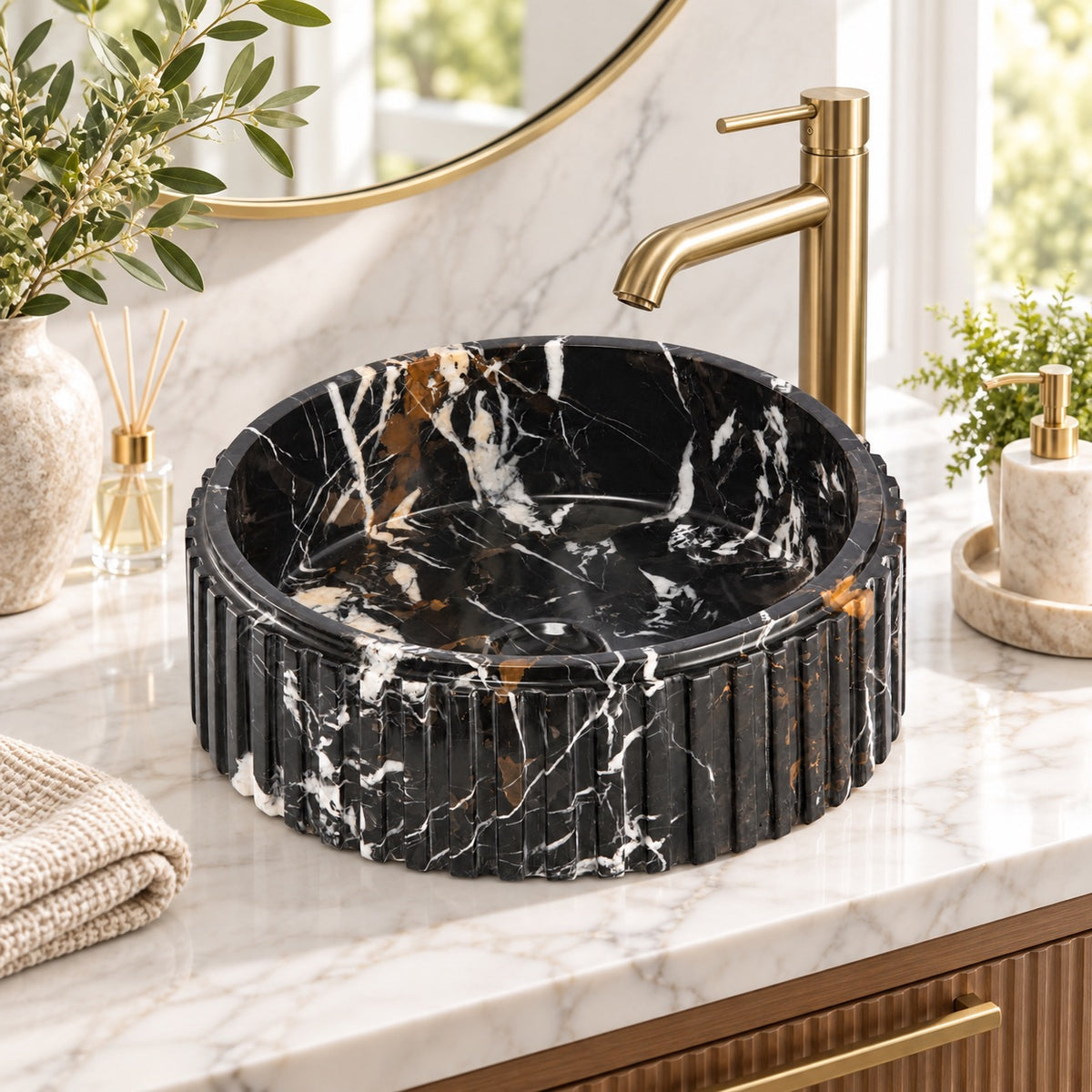 Michelangelo marble fluted vessel sink 