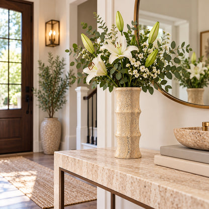 Travertine Bamboo Vase | Handcrafted Decorative Stone Vase
