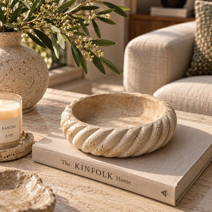 Travertine Spiral Bowl | Handcrafted Decorative Stone Bowl