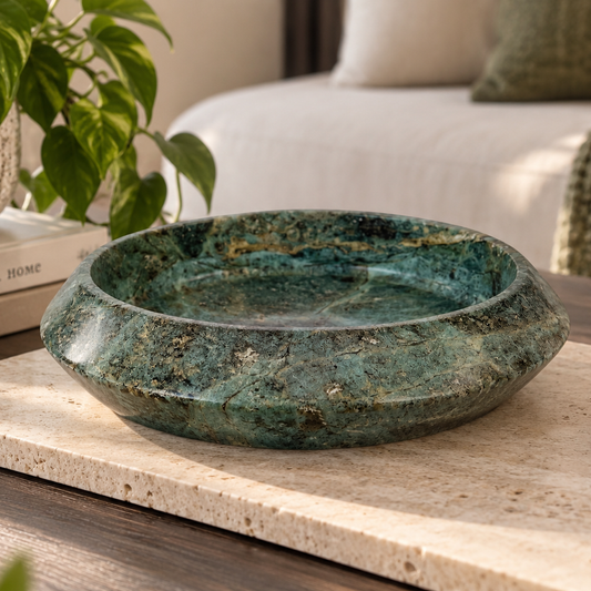 Cove Bowl in Forest Green Marble | Handcrafted Sculptural Stone Bowl