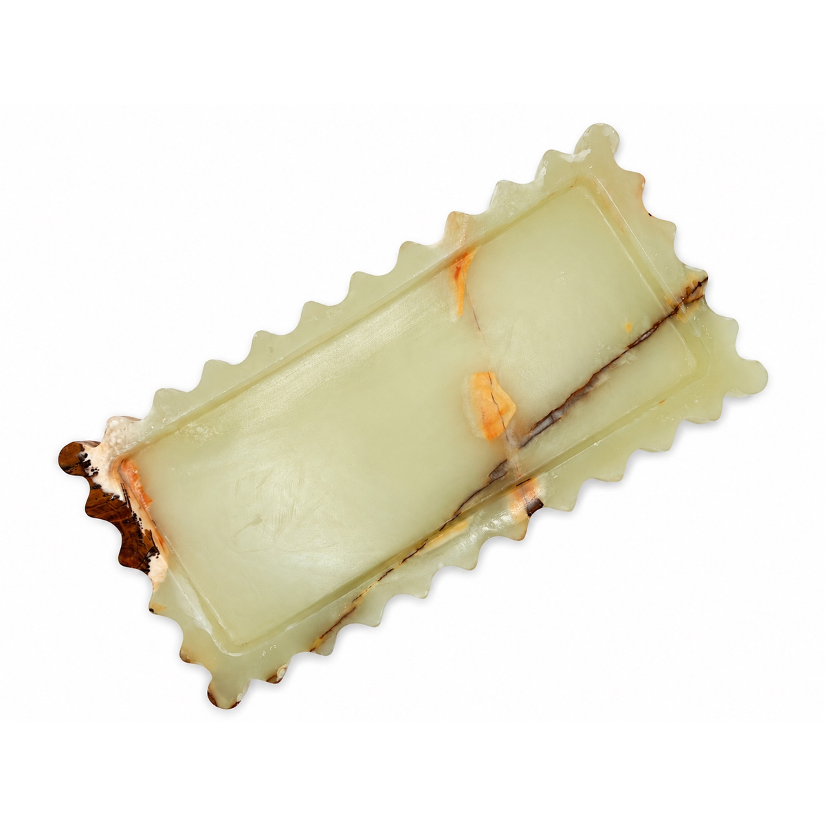 Green Onyx Scalloped Tray | Handcrafted Decorative Stone Tray